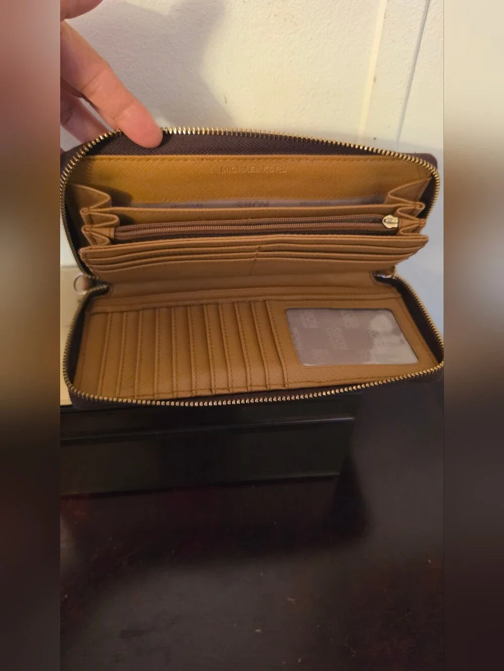 Michael Kors Brown And  Gold Logo Bifold Wallet
